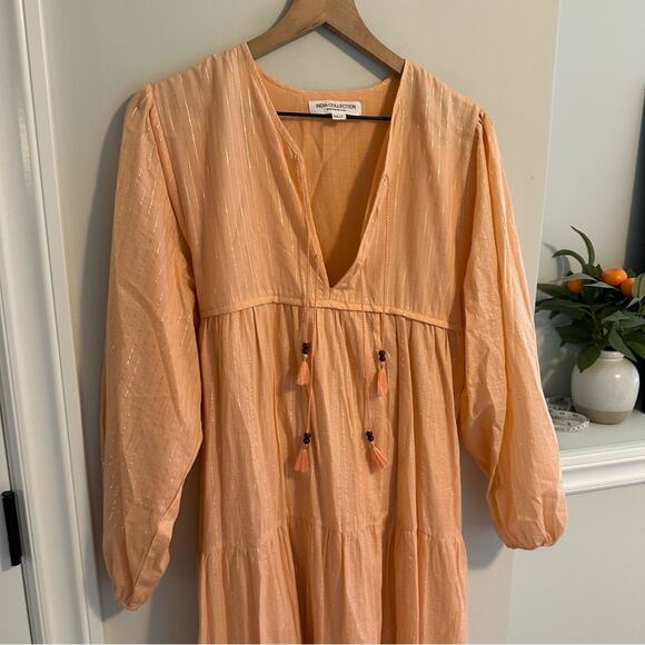 Emerson Fry India Collection Pink Peach Metallic Long Sleeve Maxi Dress M/L - Picture 16 of 16